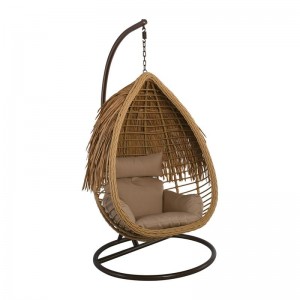 SALSA TROPIC Κρεμαστή Πολυθρόνα, Wicker Φυσικό, Μέταλλο Brown, Μαξιλάρι Μπεζ Φ105x197cm
