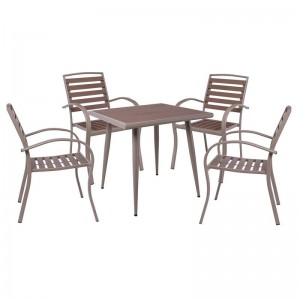 SERRANO Set Κήπου: Τραπέζι + 4 Πολυθρόνες, Μέταλλο Βαφή Sand Beige, Polywood Καρυδί 80x80x74cm
