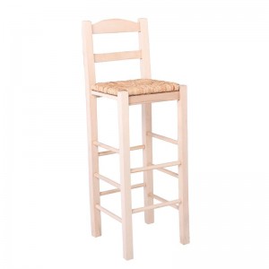 ΣΙΦΝΟΣ Σκαμπό BAR με Πλάτη, Οξιά Άβαφο με Ψάθα Αβίδωτη 36x37x76/107cm