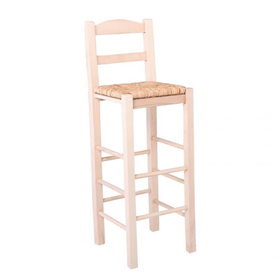 ΣΙΦΝΟΣ Σκαμπό BAR με Πλάτη, Οξιά Άβαφο με Ψάθα Αβίδωτη 36x37x76/107cm