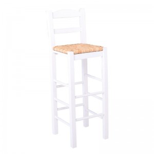 ΣΙΦΝΟΣ Σκαμπό BAR με Πλάτη, Οξιά Εμποτισμός Λάκα Άσπρο, Κάθισμα Ψάθα 36x37x76/107cm
