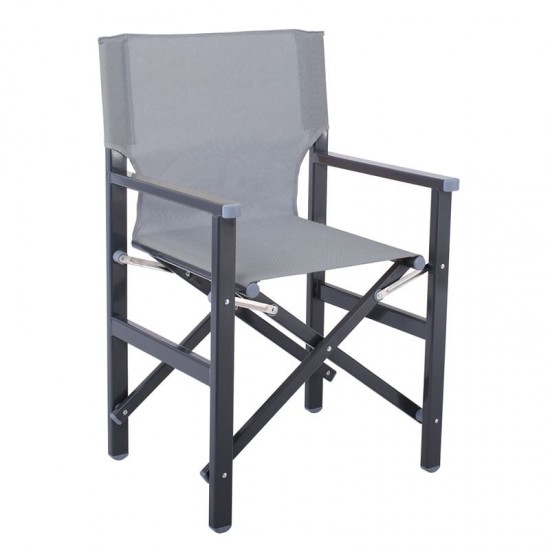 Σκηνοθέτη Πολυθρόνα, Αλουμίνιο Ανθρακί (1,2mm), Textilene Γκρι (Μονοκόμματο), Πτυσσόμενη 55x46x88cm