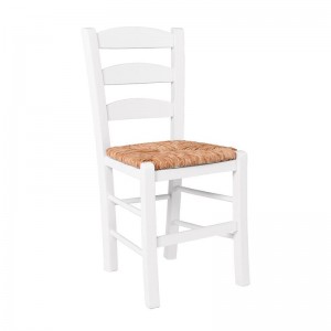 ΣΚΥΡΟΣ Καρέκλα Οξιά Βαφή Εμποτισμού Λάκα Άσπρο, Κάθισμα Ψάθα