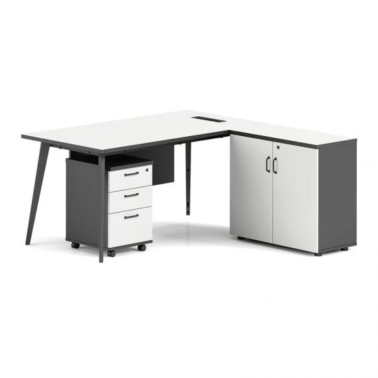 STATUS Γραφείο Γωνία Αναστρέψιμη, Απόχρωση Grey, Επιφάνεια Απόχρωση Άσπρο 160x80xH.75cm