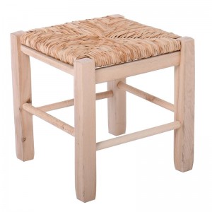 ΤΑΒΕΡΝΑΣ Χαμηλό Σκαμπό Βοηθητικό, Οξιά Άβαφο με Κάθισμα Ψάθα - Αβίδωτη