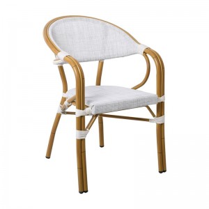 VEGERA Πολυθρόνα Dining Αλουμίνιο Βαφή Φυσικό Textilene Εκρού, Στοιβαζόμενη 57x58x83cm