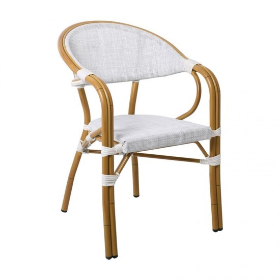 VEGERA Πολυθρόνα Dining Αλουμίνιο Βαφή Φυσικό Textilene Εκρού, Στοιβαζόμενη 57x58x83cm