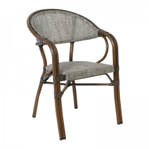 VEGERA Πολυθρόνα Dining Αλουμίνιο Βαφή Καρυδί Textilene Μπεζ, Στοιβαζόμενη 57x58x83cm