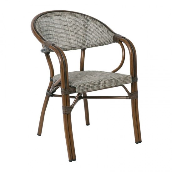 VEGERA Πολυθρόνα Dining Αλουμίνιο Βαφή Καρυδί Textilene Μπεζ, Στοιβαζόμενη 57x58x83cm