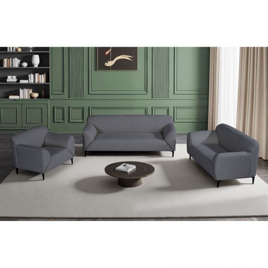 VICTORIA Set Σαλόνι-Καθιστικό Πολυθρόνα-2Θέσιος-3Θέσιος, Ύφασμα Σκούρο Γκρι 99x82/150x82/198x82 x H79cm