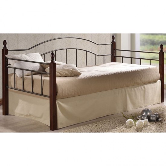 VINCENT Daybed 90x190cm Μεταλ.Μαύρο/Ξύλο Καρυδί