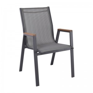 VIRNA Πολυθρόνα Κήπου Βεράντας, Μέταλλο Βαφή Ανθρακί Textilene Γκρι,Polywood Φυσικό 56x63x90cm