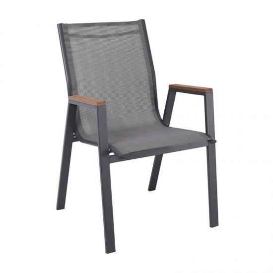 VIRNA Πολυθρόνα Κήπου Βεράντας, Μέταλλο Βαφή Ανθρακί Textilene Γκρι,Polywood Φυσικό 56x63x90cm