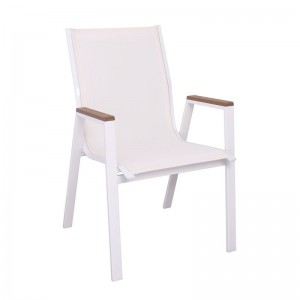 VIRNA Πολυθρόνα Κήπου Βεράντας, Μέταλλο Βαφή Άσπρο, Textilene Άσπρο,Polywood Φυσικό 56x63x90cm