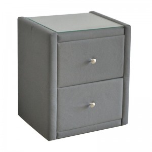 WILTON Κομοδίνο Ύφασμα Γκρι με Προστατευτικό Γυαλί Επιφάνειας 46x41x57cm