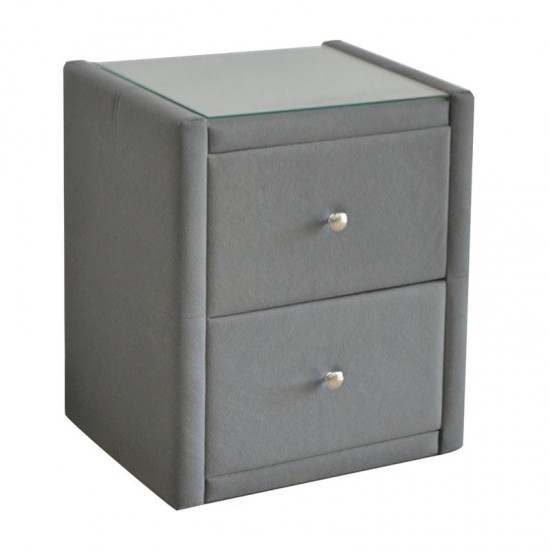 WILTON Κομοδίνο Ύφασμα Γκρι με Προστατευτικό Γυαλί Επιφάνειας 46x41x57cm