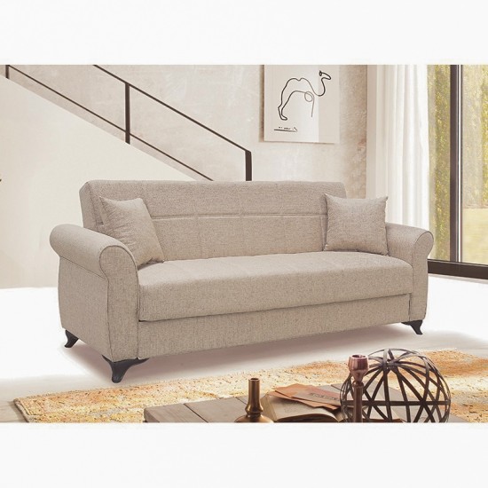 LENA LIGHT BROWN ΥΦΑΣΜΑ 3ΘΕΣΙΟΣ ΚΑΝΑΠΕΣ/ΚΡΕΒΑΤΙ ΜΕ ΑΠΟΘ.ΧΩΡΟ 210X80εκ.