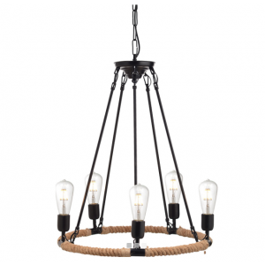 ΚΡΕΜΑΣΤΟ Φ/Σ 5ΧΕ27 ΡΟΤΟΝΤΑ ΜΑΥΡΟ ΜΕΤΑΛΛΟ+ΣΧΟΙΝΙ Φ53ΧΗ140CM