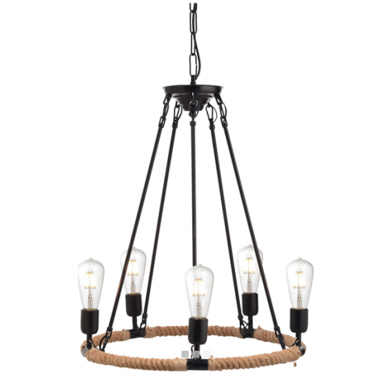 ΚΡΕΜΑΣΤΟ Φ/Σ 5ΧΕ27 ΡΟΤΟΝΤΑ ΜΑΥΡΟ ΜΕΤΑΛΛΟ+ΣΧΟΙΝΙ Φ53ΧΗ140CM