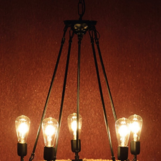 ΚΡΕΜΑΣΤΟ Φ/Σ 5ΧΕ27 ΡΟΤΟΝΤΑ ΜΑΥΡΟ ΜΕΤΑΛΛΟ+ΣΧΟΙΝΙ Φ53ΧΗ140CM