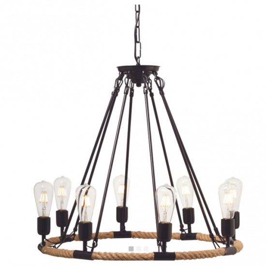 ΚΡΕΜΑΣΤΟ Φ/Σ 8ΧΕ27 ΡΟΤΟΝΤΑ ΜΑΥΡΟ ΜΕΤΑΛΛΟ+ΣΧΟΙΝΙ Φ60ΧΗ140CM