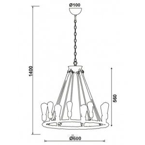 ΚΡΕΜΑΣΤΟ Φ/Σ 8ΧΕ27 ΡΟΤΟΝΤΑ ΜΑΥΡΟ ΜΕΤΑΛΛΟ+ΣΧΟΙΝΙ Φ60ΧΗ140CM