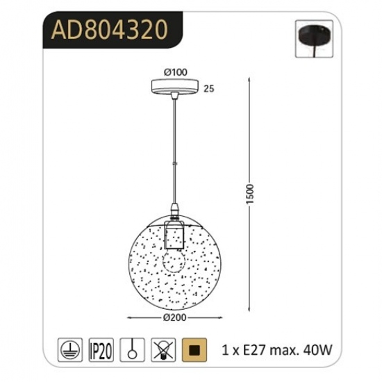 ΚΡΕΜΑΣΤΟ Φ/Σ 3D ΓΥΑΛΙ+ΜΕΤΑΛΛΙΚΗ ΜΑΥΡΗ ΑΝΑΡΤΗΣΗ Φ20ΧΗ150CM
