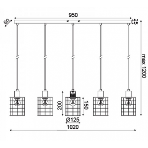 ΚΡΕΜΑΣΤΟ Φ/Σ 5ΧΕ27 ΜΕΤΑΛΛΙΚΟ ΑΠΟΧΡΩΣΗ ΤΣΙΜΕΝΤΟΥ 100Χ12,2ΧΗ120CM