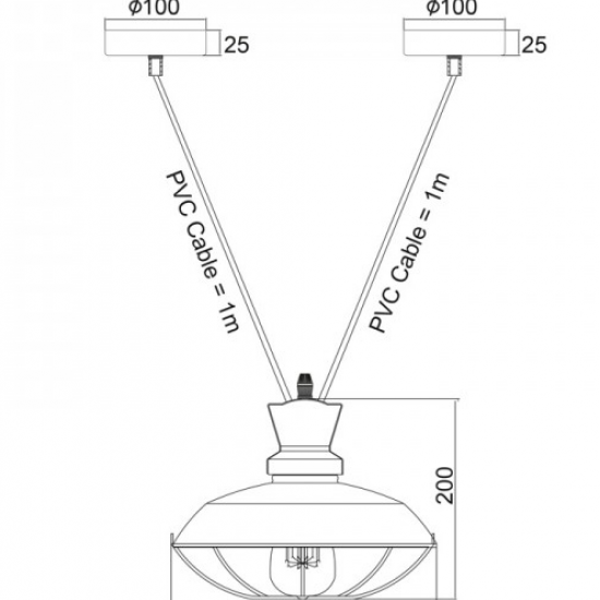 ΚΑΜΠΑΝΑ ΜΕΤΑΛΛΙΚΗ ΜΑΥΡΗ ΠΛΕΓΜΑ 1ΧE27 2ΒΑΣΕΩΝ Φ26,5CM