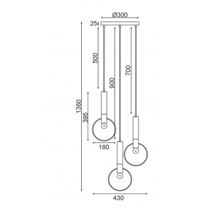 ΚΡΕΜΑΣΤΟ Φ/Σ 3ΧΕ27 ΟΡΕΙΧΑΛΚΟ/ΜΑΥΡΟ ΜΕΤΑΛΛΙΚΟ D44ΧΗ136CM
