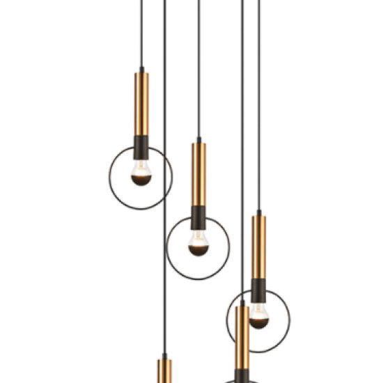 ΚΡΕΜΑΣΤΟ Φ/Σ 5ΧΕ27 ΟΡΕΙΧΑΛΚΟ/ΜΑΥΡΟ ΜΕΤΑΛΛΙΚΟ D53ΧΗ176CM