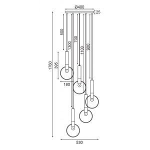 ΚΡΕΜΑΣΤΟ Φ/Σ 5ΧΕ27 ΟΡΕΙΧΑΛΚΟ/ΜΑΥΡΟ ΜΕΤΑΛΛΙΚΟ D53ΧΗ176CM