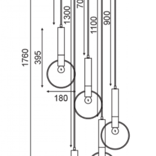 ΚΡΕΜΑΣΤΟ Φ/Σ 5ΧΕ27 ΟΡΕΙΧΑΛΚΟ/ΜΑΥΡΟ ΜΕΤΑΛΛΙΚΟ D53ΧΗ176CM
