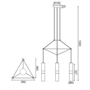 ΚΡΕΜΑΣΤΟ Φ/Σ 3XGU10 ΟΡΕΙΧΑΛΚΟ ΜΕΤΑΛΛΙΚΟ 56X49XH150CM