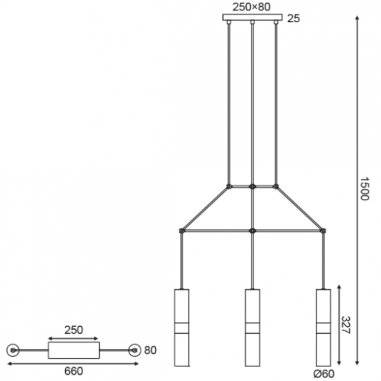 ΚΡΕΜΑΣΤΟ Φ/Σ 3XGU10 ΟΡΕΙΧΑΛΚΟ ΜΕΤΑΛΛΙΚΟ 66X8XH150CM