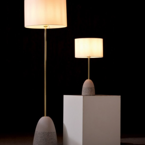 ΕΠΙΤΡΑΠΕΖΙΟ Φ/Σ 1ΧΕ27 ΓΚΡΙ ΠΗΛΟΣ+ΟΡΕΙΧΑΛΚΙΝΟ ΜΕΤΑΛΛΟ +ΛΕΥΚΟ ΑΜΠΑΖΟΥΡ Φ30ΧH67CM