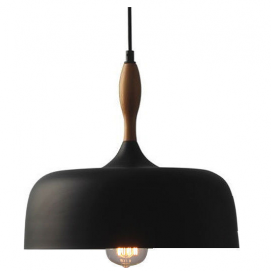 ΚΑΜΠΑΝΑ ΜΕΤΑΛΛΙΚΗ ΜΑΥΡΗ ΜΕ ΞΥΛΟ 1 Χ Ε27 Φ32CM