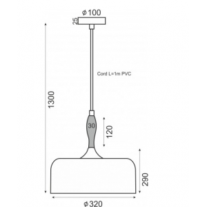 ΚΑΜΠΑΝΑ ΜΕΤΑΛΛΙΚΗ ΛΕΥΚΗ ΜΕ ΞΥΛΟ 1 Χ Ε27 Φ32CM