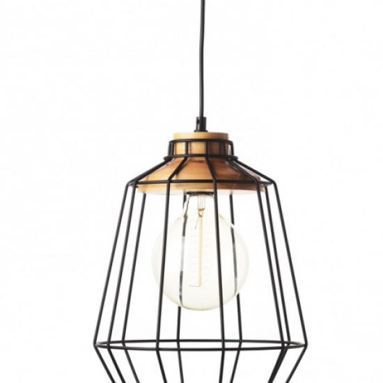 ΜΕΤΑΛΛΙΚΟ ΚΡΕΜΑΣΤΟ Φ/Σ 1ΧΕ27 ΜΑΥΡΟ ΜΕ ΞΥΛΟ Φ26χΗ34cm