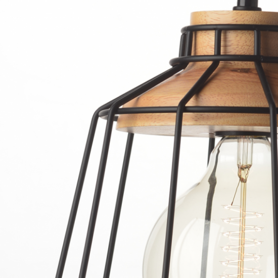 ΜΕΤΑΛΛΙΚΟ ΚΡΕΜΑΣΤΟ Φ/Σ 1ΧΕ27 ΜΑΥΡΟ ΜΕ ΞΥΛΟ Φ26χΗ34cm