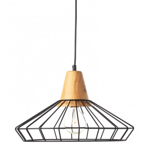 ΦΩΤΙΣΤΙΚΟ ΜΕΤΑΛΛΙΚΗ ΚΑΜΠΑΝΑ 1ΧΕ27 ΜΑΥΡΗ ΜΕ ΞΥΛΟ Φ40χΗ24cm