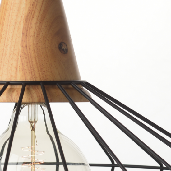 ΦΩΤΙΣΤΙΚΟ ΜΕΤΑΛΛΙΚΗ ΚΑΜΠΑΝΑ 1ΧΕ27 ΜΑΥΡΗ ΜΕ ΞΥΛΟ Φ40χΗ24cm