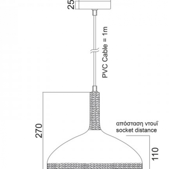 ΜΕΤΑΛΛΙΚΗ ΚΑΜΠΑΝΑ 1ΧΕ27 ΣΚΟΥΡΙΑ ΜΕ ΣΧΟΙΝΙ Φ30χΗ27cm