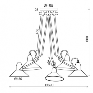 SANTO ΚΡΕΜΑΣΤΟ ΦΩΤΙΣΤΙΚΟ 5ΦΩΤΟ ΜΕΤΑΛΛΟ ΜΑΥΡΟ Φ69xΗ60CM