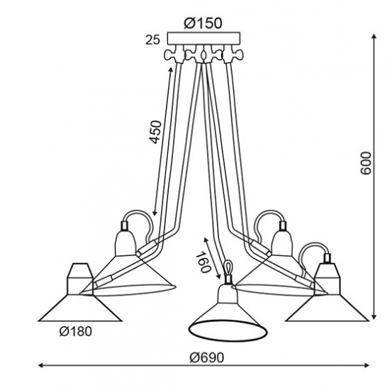 SANTO ΚΡΕΜΑΣΤΟ ΦΩΤΙΣΤΙΚΟ 5ΦΩΤΟ ΜΕΤΑΛΛΟ ΜΑΥΡΟ Φ69xΗ60CM