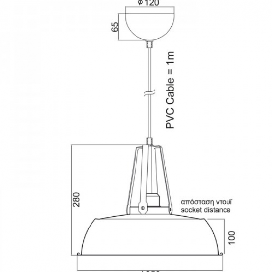 ΜΕΤΑΛΛΙΚΗ ΚΑΜΠΑΝΑ 1ΧΕ27 ΓΚΡΙ Φ35χΗ28cm