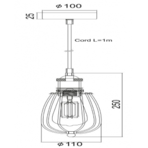 ΚΡΕΜΑΣΤΟ ΜΕΤΑΛΛΙΚΟ ΜΑΥΡΟ Φ10CM 1ΧE27
