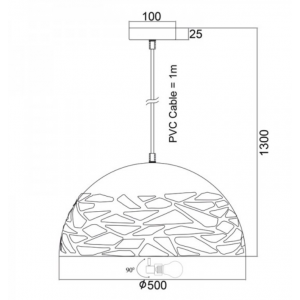ΜΕΤΑΛΛΙΚΗ ΚΡΕΜΑΣΤΗ ΚΑΜΠΑΝΑ 3XE27 ΛΕΥΚΗ ΔΙΑΤΡΗΤΗ Φ50CM