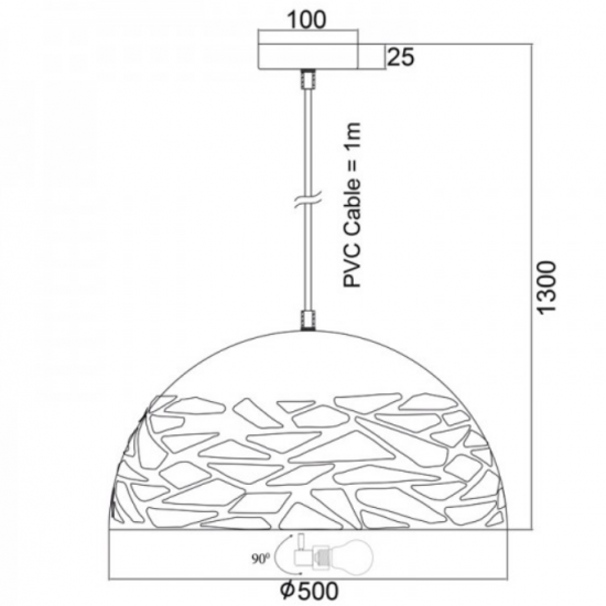 ΜΕΤΑΛΛΙΚΗ ΚΡΕΜΑΣΤΗ ΚΑΜΠΑΝΑ 3XE27 ΛΕΥΚΗ ΔΙΑΤΡΗΤΗ Φ50CM