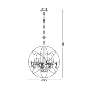 KIKLOS ΚΡΕΜΑΣΤΟ ΦΩΤΙΣΤΙΚΟ 6ΦΩΤΟ ΜΕΤΑΛΛΟ ΑΣΗΜΙ Φ60xΗ150cm